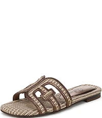 Sam Edelman Bay Raffia and Leather Double E Logo Slide Sandals