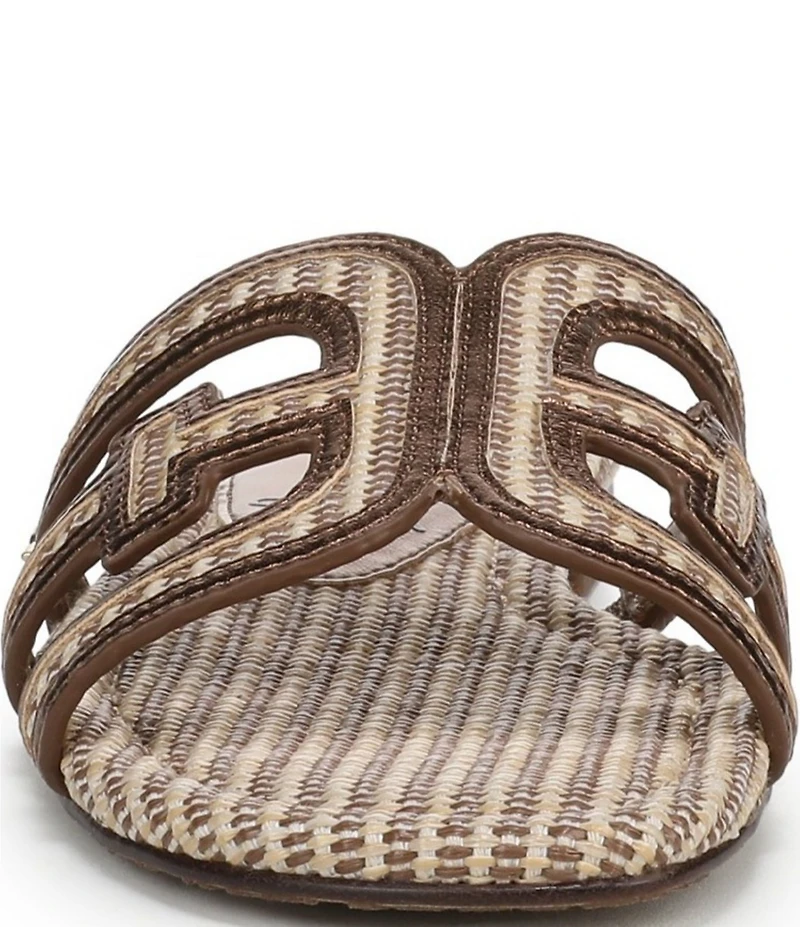 Sam Edelman Bay Raffia and Leather Double E Logo Slide Sandals