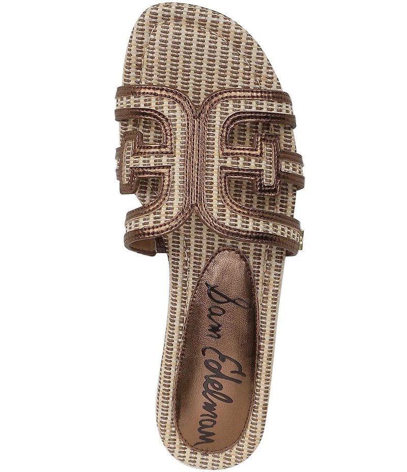 Sam Edelman Bay Raffia and Leather Double E Logo Slide Sandals