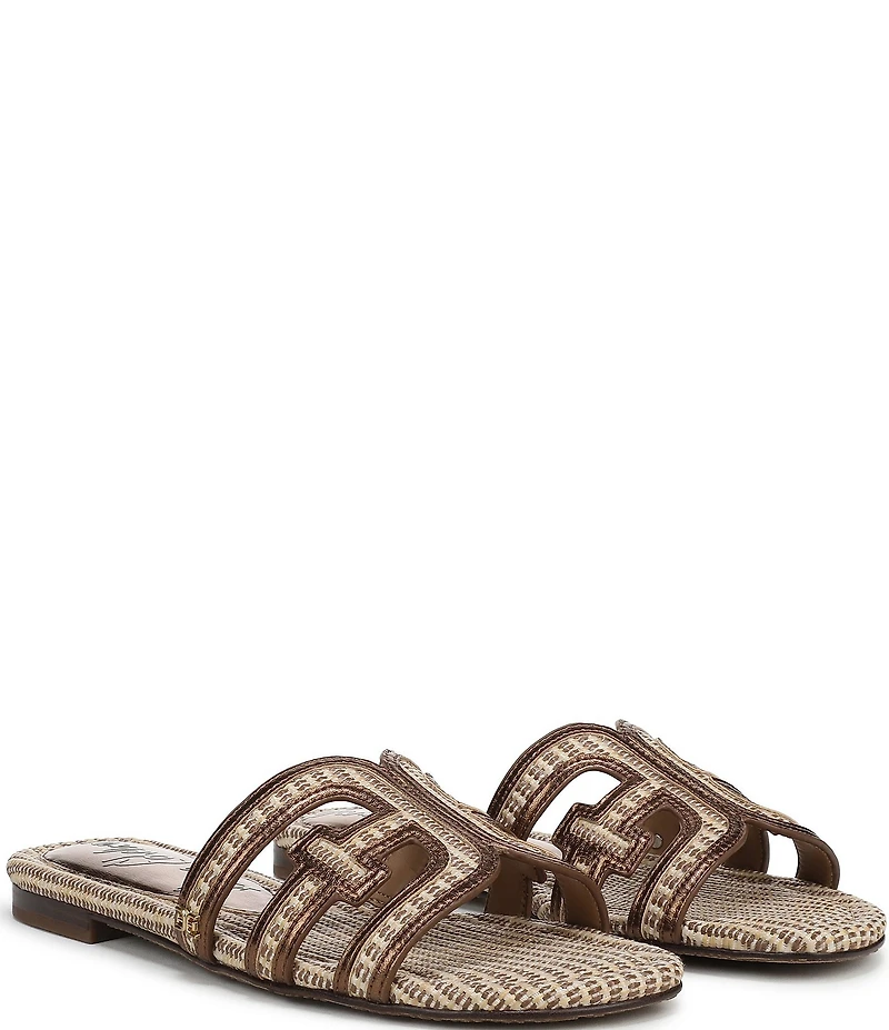 Sam Edelman Bay Raffia and Leather Double E Logo Slide Sandals