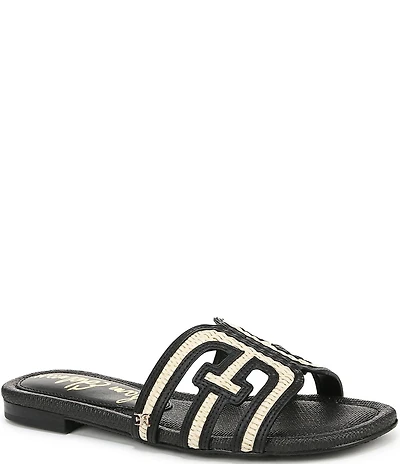 Sam Edelman Bay Raffia and Leather Double E Logo Slide Sandals
