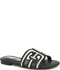 Sam Edelman Bay Raffia and Leather Double E Logo Slide Sandals