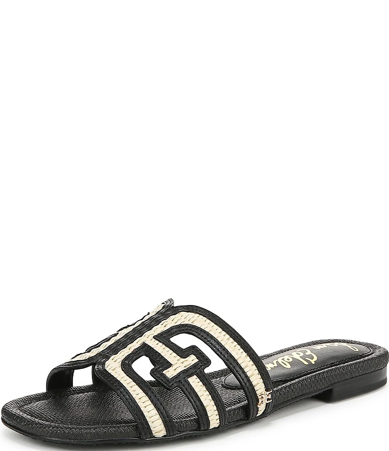 Sam Edelman Bay Raffia and Leather Double E Logo Slide Sandals