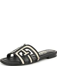 Sam Edelman Bay Raffia and Leather Double E Logo Slide Sandals