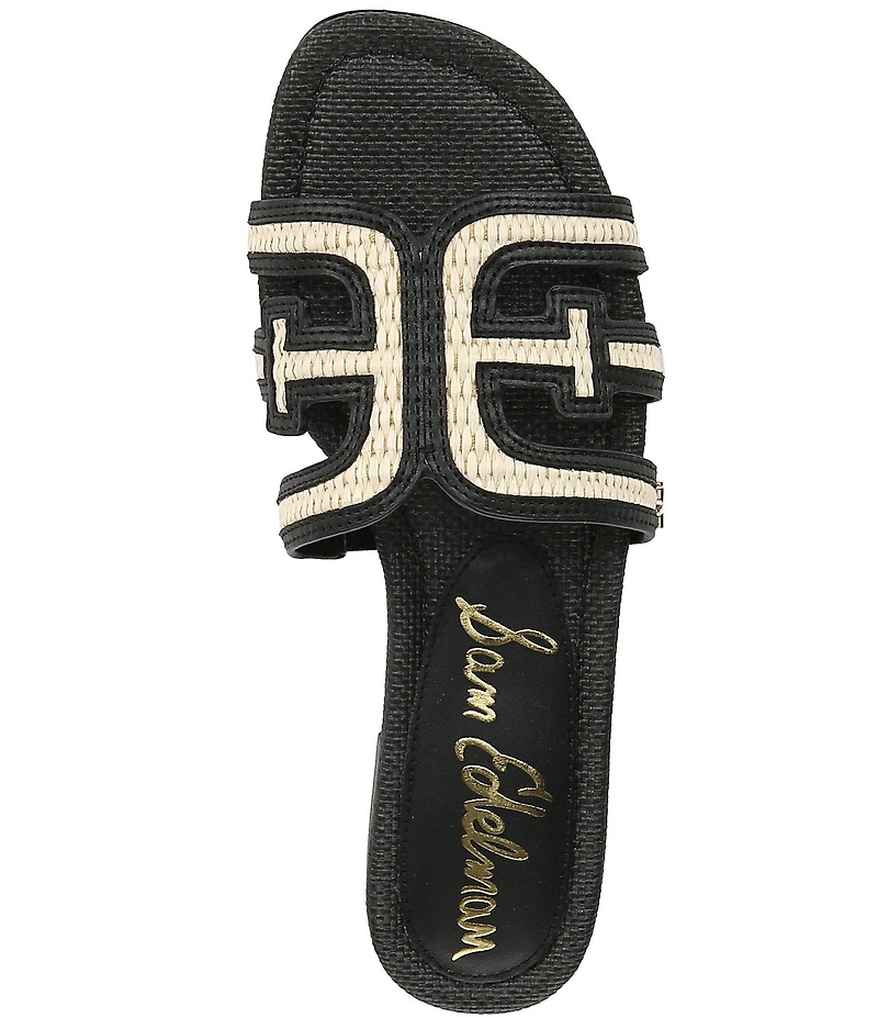 Sam Edelman Bay Raffia and Leather Double E Logo Slide Sandals