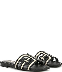 Sam Edelman Bay Raffia and Leather Double E Logo Slide Sandals