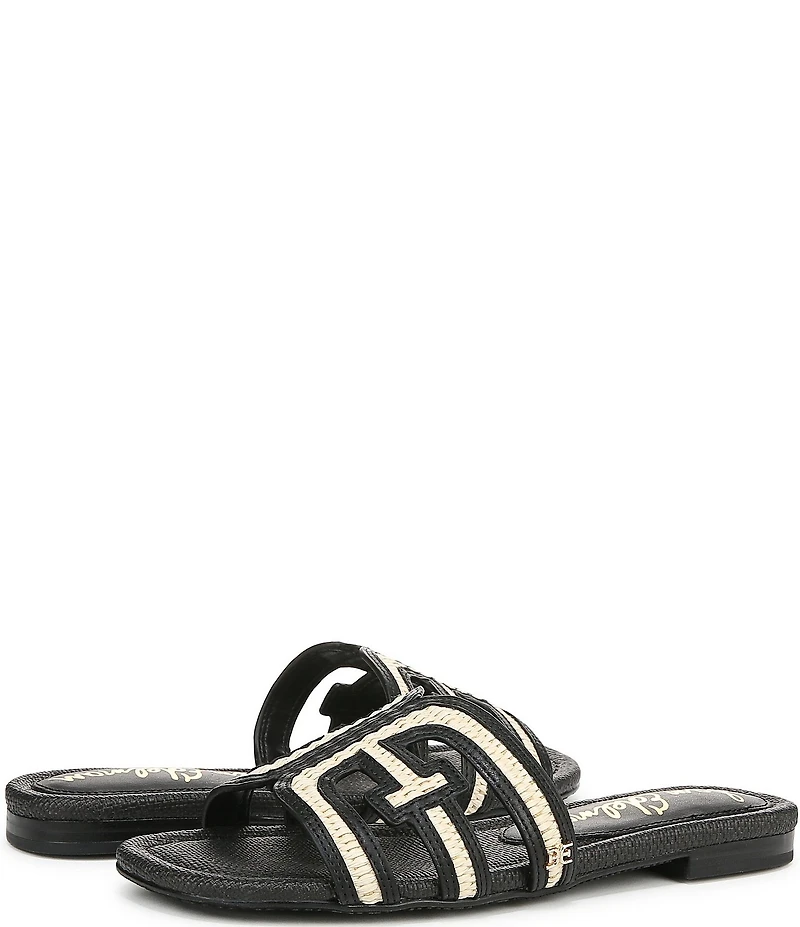 Sam Edelman Bay Raffia and Leather Double E Logo Slide Sandals