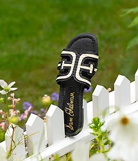 Sam Edelman Bay Raffia and Leather Double E Logo Slide Sandals
