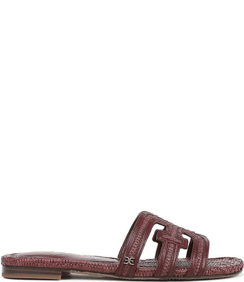 Sam Edelman Bay Raffia and Leather Double E Logo Slide Sandals