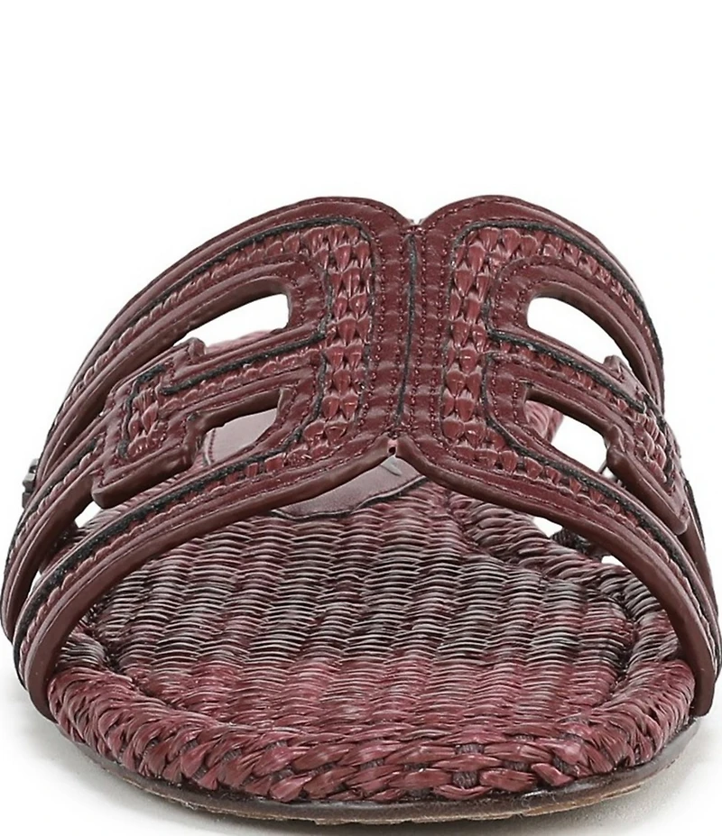 Sam Edelman Bay Raffia and Leather Double E Logo Slide Sandals