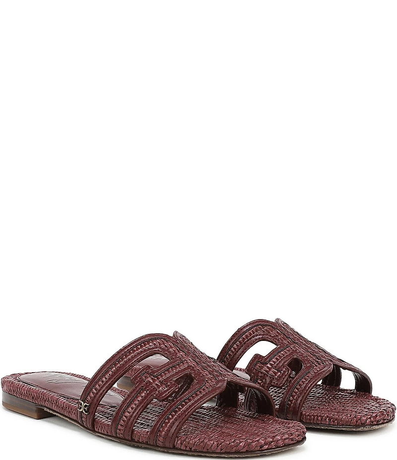 Sam Edelman Bay Raffia and Leather Double E Logo Slide Sandals