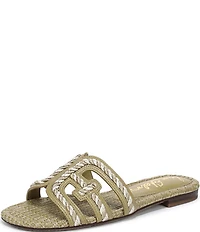 Sam Edelman Bay Raffia Rope Detailed Double E Logo Slide Sandals