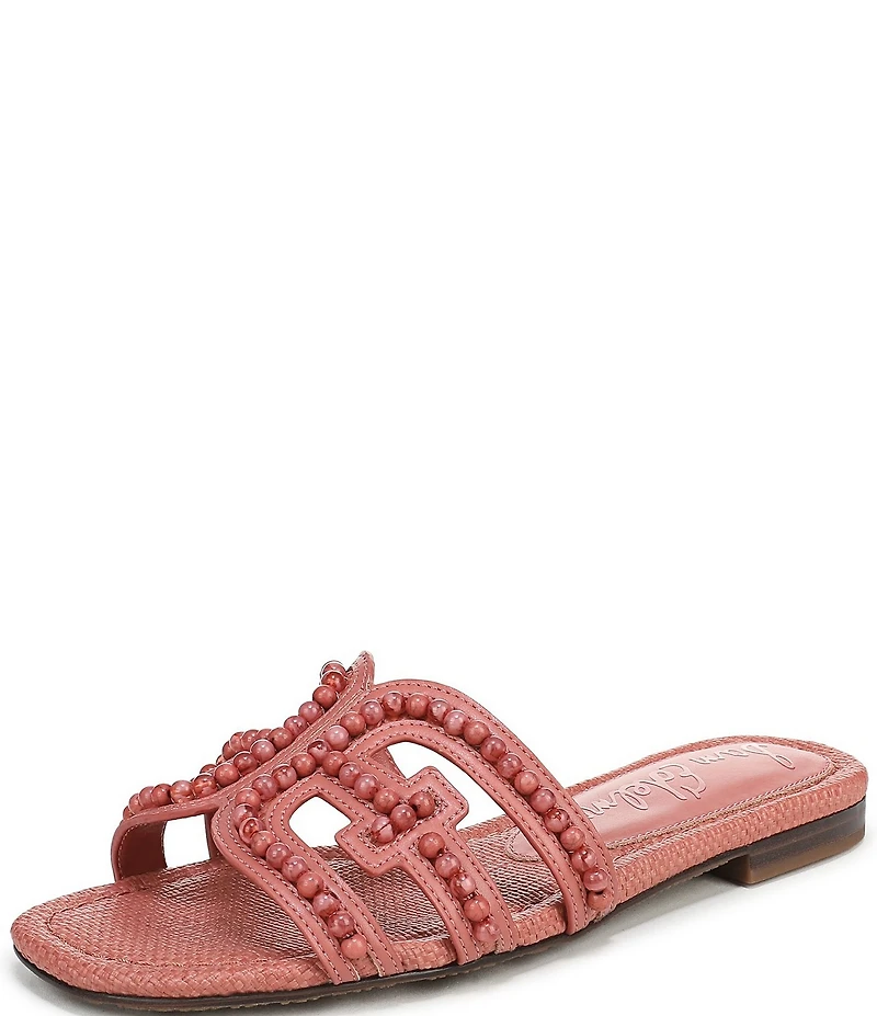 Sam Edelman Bay Tide Beaded Raffia Double E Logo Slide Sandals