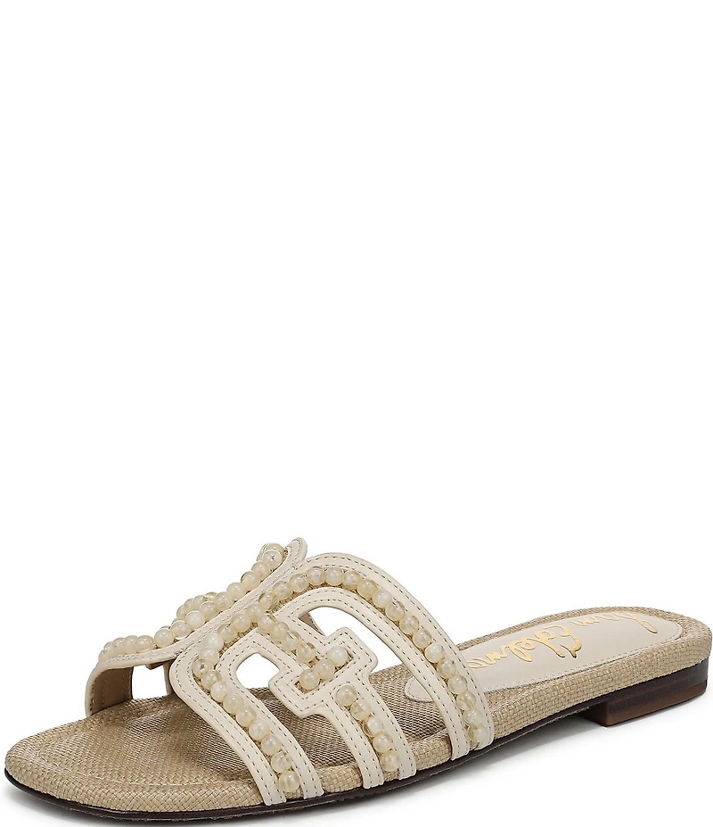 Sam Edelman Bay Tide Beaded Raffia Double E Logo Slide Sandals