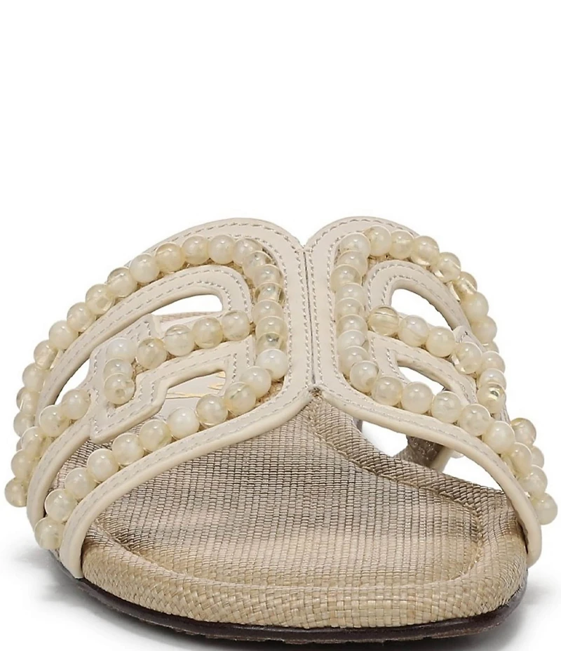 Sam Edelman Bay Tide Beaded Raffia Double E Logo Slide Sandals