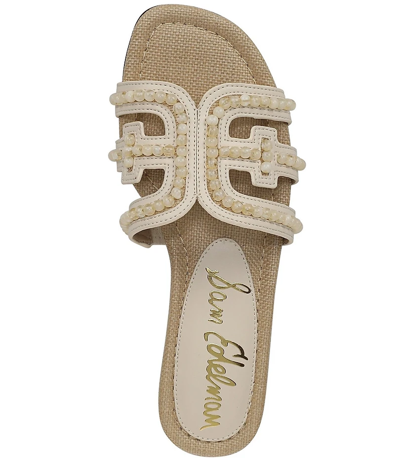 Sam Edelman Bay Tide Beaded Raffia Double E Logo Slide Sandals
