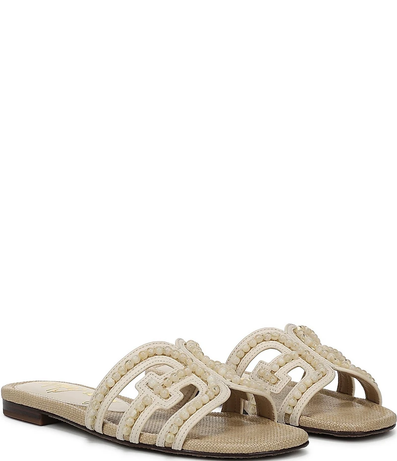 Sam Edelman Bay Tide Beaded Raffia Double E Logo Slide Sandals