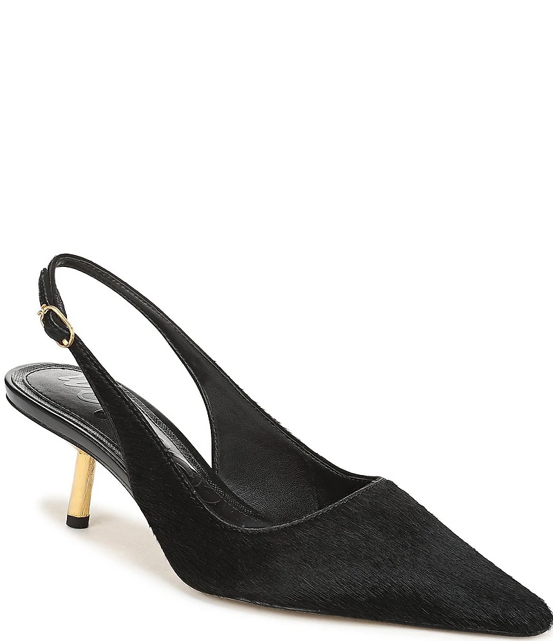 Sam Edelman Bianka Calf Hair Pointed Toe Metallic Heel Slingback Pumps
