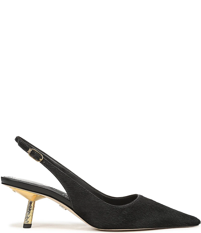 Sam Edelman Bianka Calf Hair Pointed Toe Metallic Heel Slingback Pumps