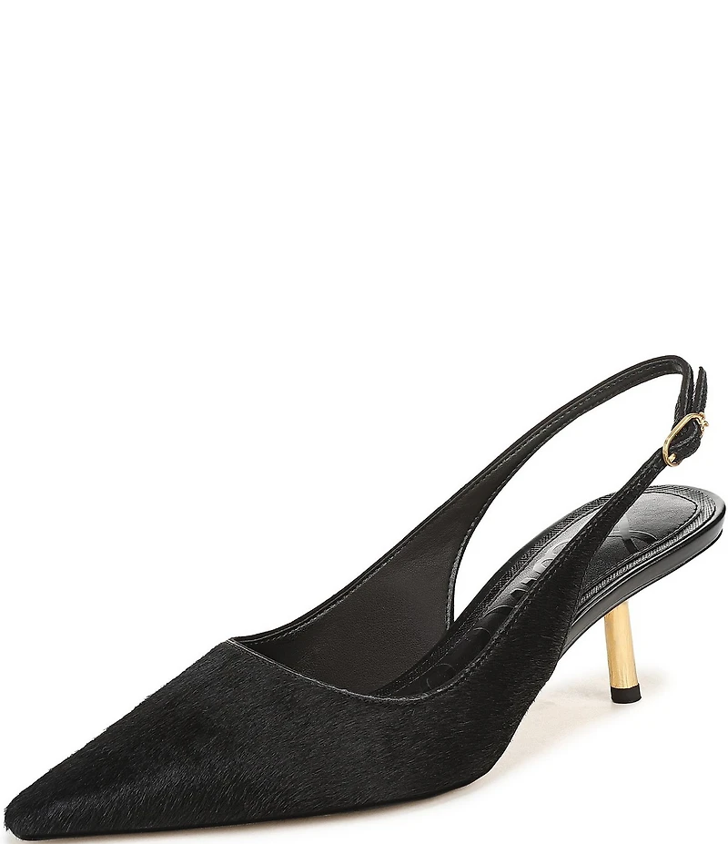 Sam Edelman Bianka Calf Hair Pointed Toe Metallic Heel Slingback Pumps