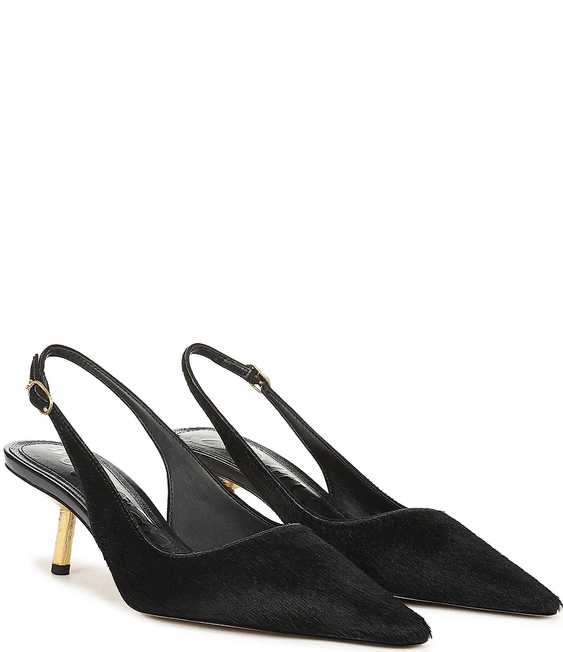 Sam Edelman Bianka Calf Hair Pointed Toe Metallic Heel Slingback Pumps