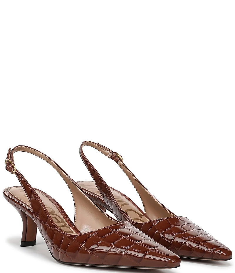 Sam Edelman Bianka Croco Print Patent Leather Pointed Toe Slingback Pumps