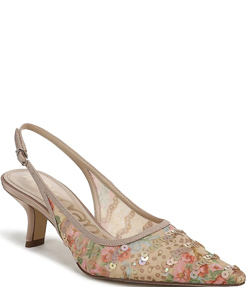 Sam Edelman Bianka Floral Print Sequined Snip Toe Slingback Pumps
