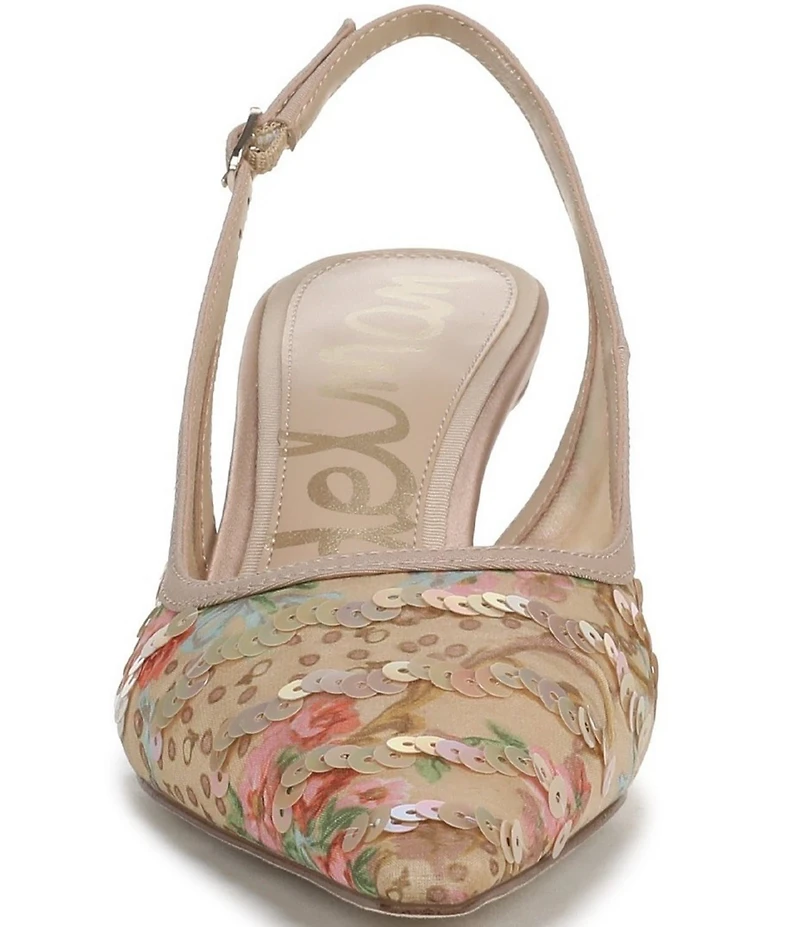 Sam Edelman Bianka Floral Print Sequined Snip Toe Slingback Pumps