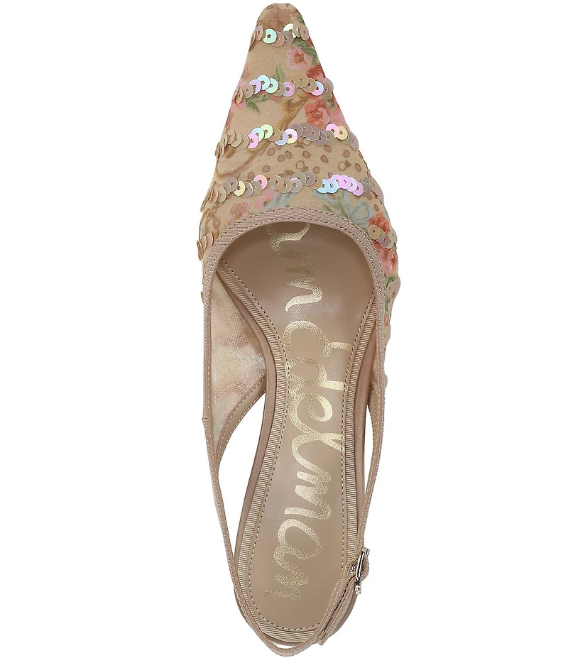 Sam Edelman Bianka Floral Print Sequined Snip Toe Slingback Pumps