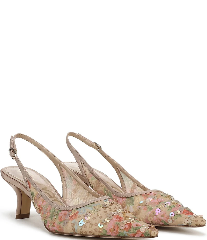 Sam Edelman Bianka Floral Print Sequined Snip Toe Slingback Pumps