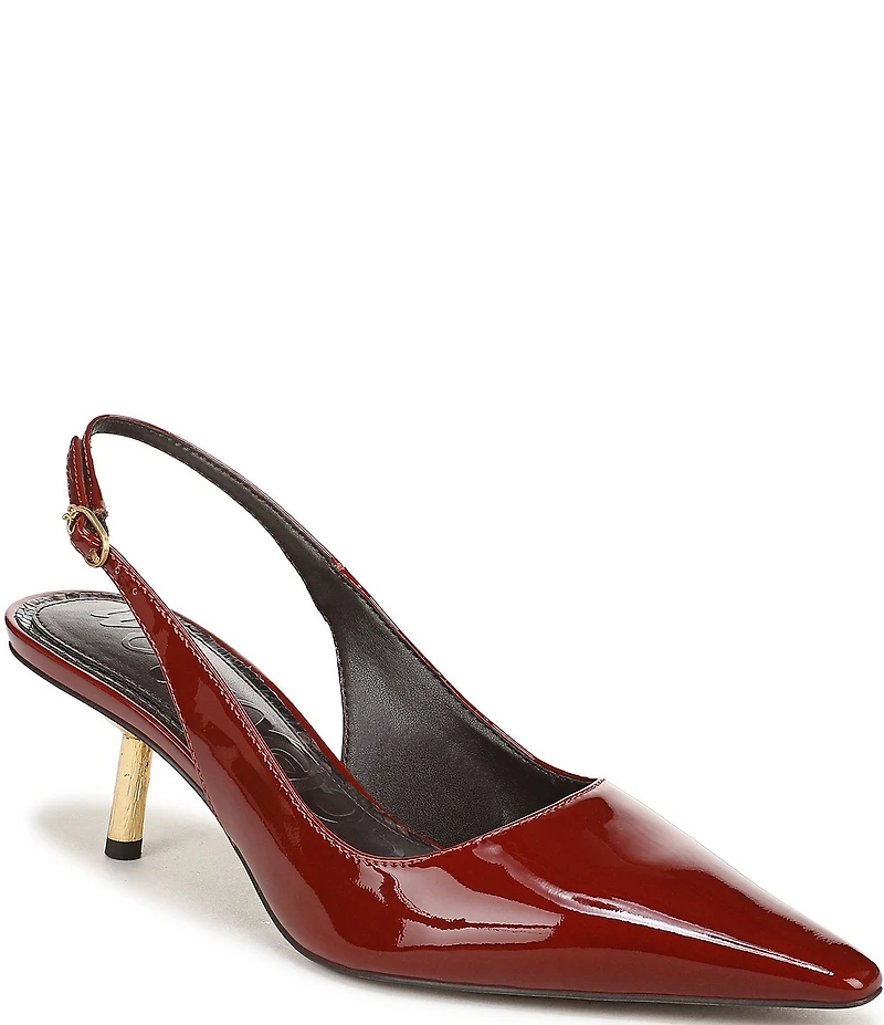 Sam Edelman Bianka Patent Leather Pointed Toe Metallic Heel Slingback Pumps