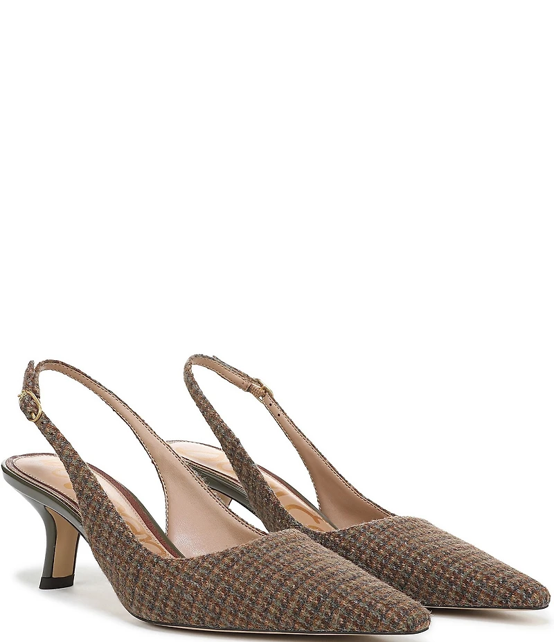 Sam Edelman Bianka Plaid Fabric Pointed Toe Slingback Pumps