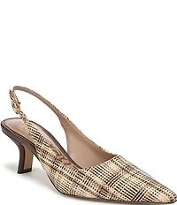 Sam Edelman Bianka Plaid Woven Raffia Snip Toe Slingback Pumps
