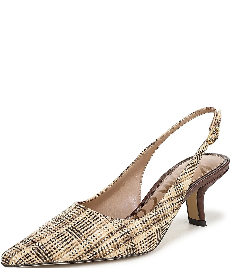Sam Edelman Bianka Plaid Woven Raffia Snip Toe Slingback Pumps