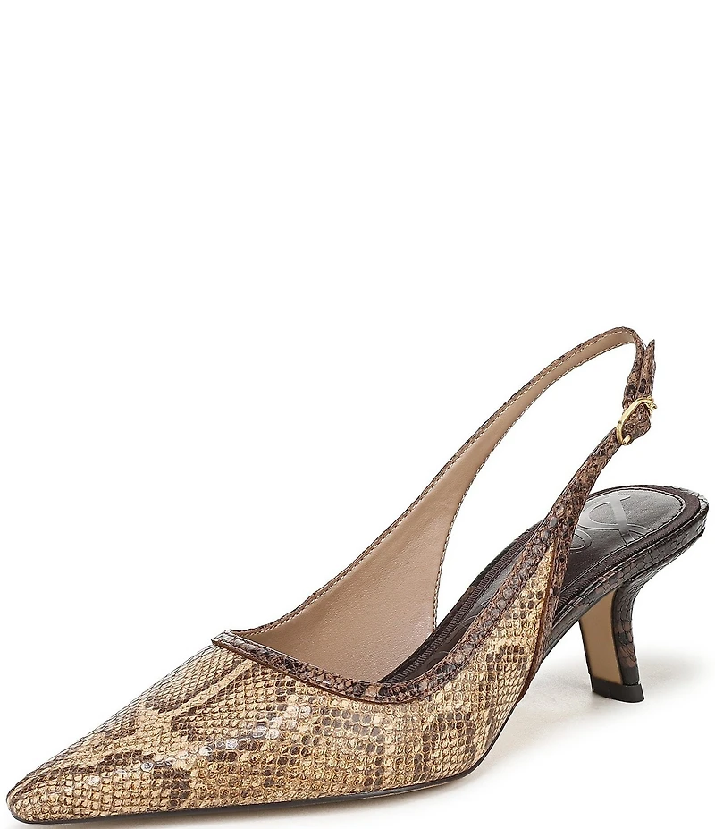 Sam Edelman Bianka Python Print Leather Pointed Toe Slingback Pumps
