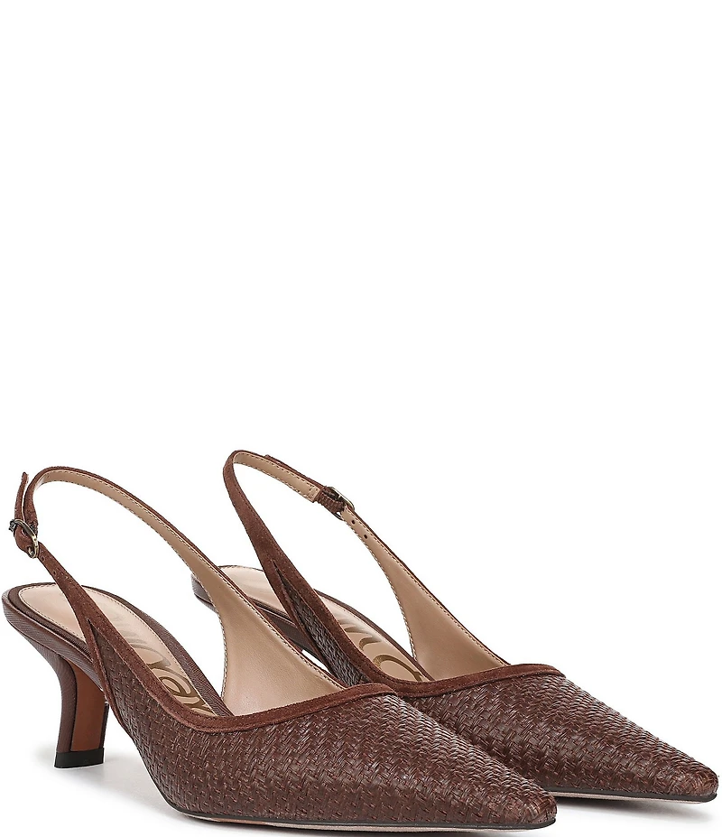 Sam Edelman Bianka Woven Raffia and Suede Pointed Toe Slingback Pumps