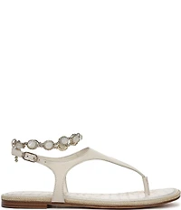 Sam Edelman Canna 2 Leather Pearl Embellished Anklet T-Strap Flat Sandals