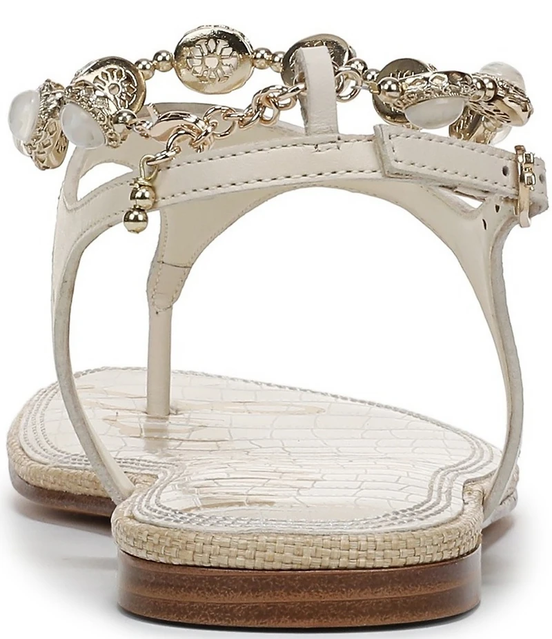 Sam Edelman Canna 2 Leather Pearl Embellished Anklet T-Strap Flat Sandals