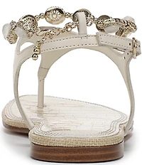 Sam Edelman Canna 2 Leather Pearl Embellished Anklet T-Strap Flat Sandals