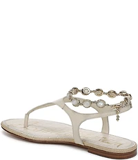 Sam Edelman Canna 2 Leather Pearl Embellished Anklet T-Strap Flat Sandals