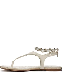 Sam Edelman Canna 2 Leather Pearl Embellished Anklet T-Strap Flat Sandals