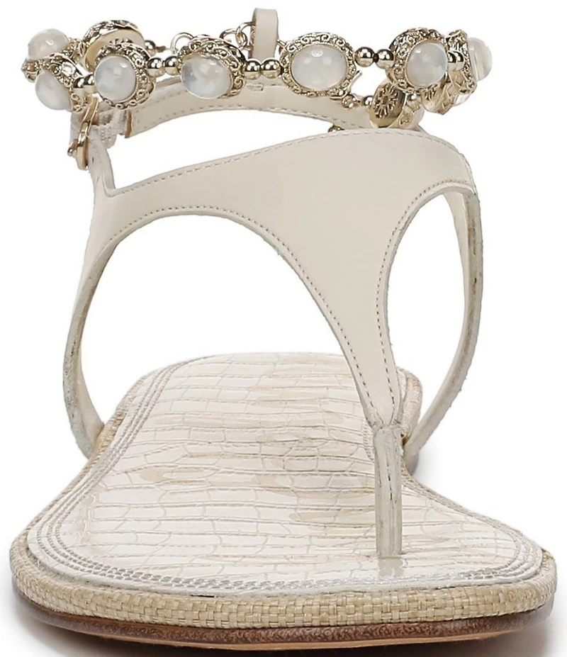 Sam Edelman Canna 2 Leather Pearl Embellished Anklet T-Strap Flat Sandals