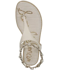 Sam Edelman Canna 2 Leather Pearl Embellished Anklet T-Strap Flat Sandals