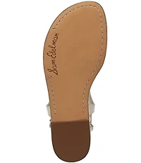 Sam Edelman Canna 2 Leather Pearl Embellished Anklet T-Strap Flat Sandals