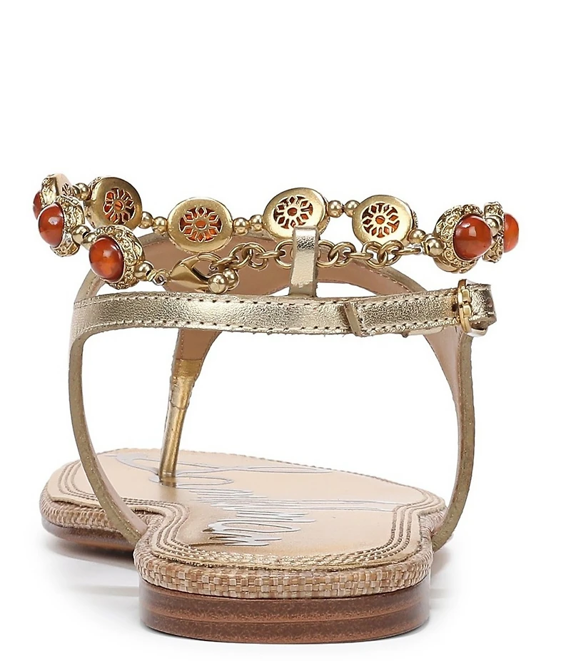 Sam Edelman Canna 2 Metallic Leather Embellished Anklet T-Strap Flat Sandals