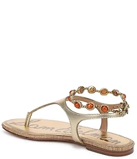 Sam Edelman Canna 2 Metallic Leather Embellished Anklet T-Strap Flat Sandals