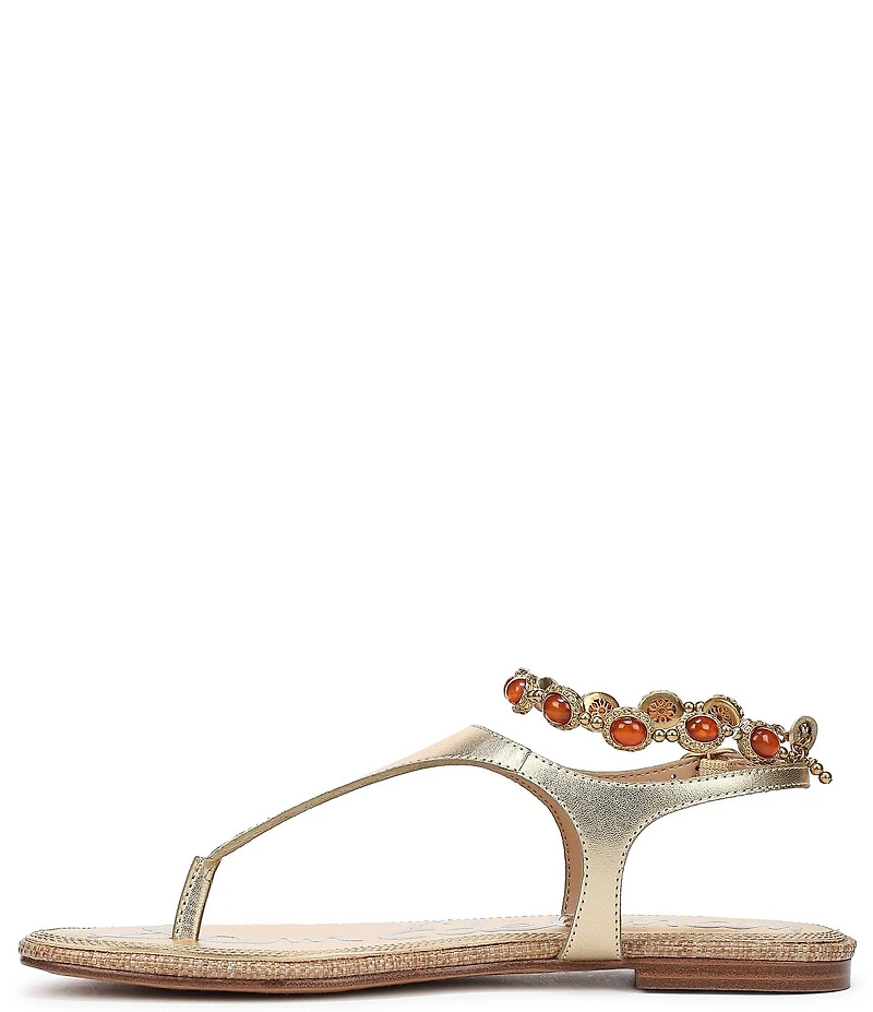 Sam Edelman Canna 2 Metallic Leather Embellished Anklet T-Strap Flat Sandals