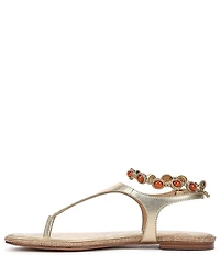 Sam Edelman Canna 2 Metallic Leather Embellished Anklet T-Strap Flat Sandals