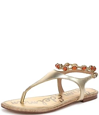 Sam Edelman Canna 2 Metallic Leather Embellished Anklet T-Strap Flat Sandals