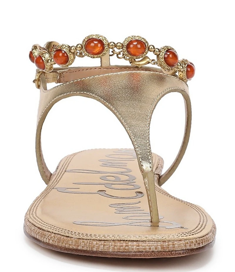 Sam Edelman Canna 2 Metallic Leather Embellished Anklet T-Strap Flat Sandals